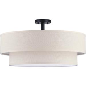 6 Light 26" Cream Fabric Black Semi Flush Mount Close to Ceiling Light Fixture