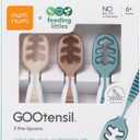 NumNum Baby Spoons Set, Feeding Littles x Silicone Pre-Spoon GOOtensils for Baby Led Weaning, Self-Feeding & Teething, First Stage Toddler Utensils for Ages 6+ Months, 3-Pack, BPA-Free (Neutrals)