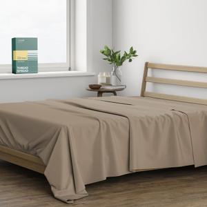 THREAD SPREAD 100% Organic Cotton Percale Weave Fitted Sheet King Size, Taupe, 1 Deep Pocket King Fitted Sheet, Fits Mattress Upto 16" Crisp and Cool Bed Linen, Luxury GOTS Certified Sheets