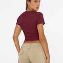 Trendy Queen Womens Short Sleeve T Shirts Summer Crop Tops Basic Slim Fit Gym Workout Y2k Clothes (Red, L)