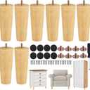 TURSTIN 8 Pieces Furniture Legs 6 Inches Round Solid Wood Furniture Feet Couch Legs Sofa Legs Replacement Legs for Armchair, Cabinet, Chair, Dresser or Home DIY Projects, Natural Wood