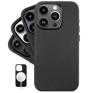 LONLI Classic - (for iPhone 15 Pro) - European Nappa Leather Phone Case - Smoothen and Soften Over Time - Compatible with Magsafe - Black