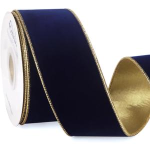 Ribbli Navy Velvet Wired Ribbon 2.5 Inch Luxury Matte Velvet Christmas Ribbon for Gift Wrapping Christmas Tree Decoration Crafts Wreaths Supplies - 10 Yards