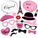 Amosfun Paris Photo Booth Props Kit 18PCS Creative Paris Themed Party Props Decoration for Birthday Wedding Club Bachelor Party Favors Pink
