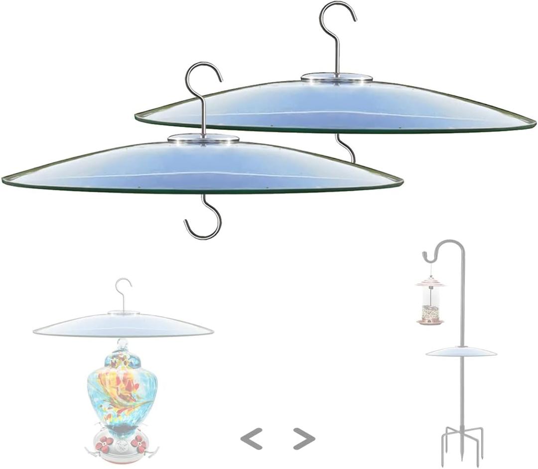 13" Glass Rain Cover for Bird Feeders Outdoors - Baffle on Shepherd Pole/Post or S Hooks Hanging - Large Weather Guard Protective Dome - Clear x 2PC (Dia. 33CM)