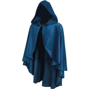 Fairy Hooded Cloak Renaissance Costume Medieval Cosplay Wizard Witch Cape (Blue)