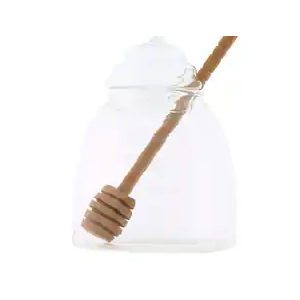 HIC Kitchen Glass Honey Jar with Lid and Honey Dipper, Borosilicate Glass and Beechwood