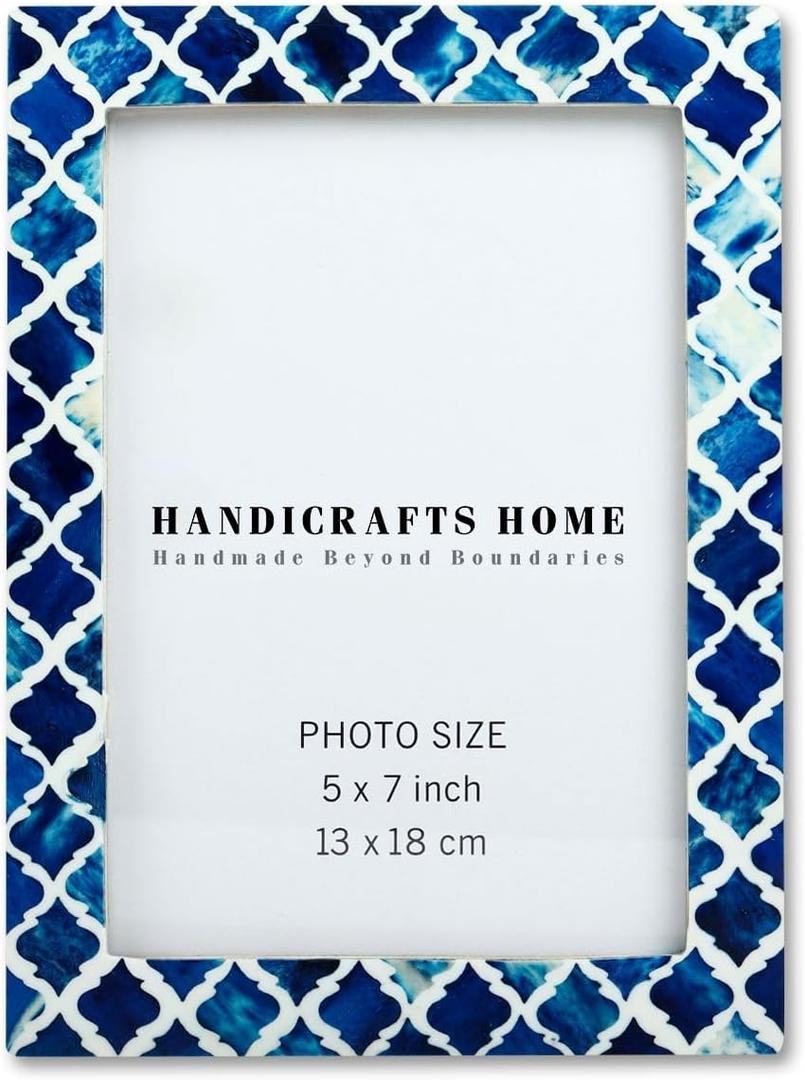 Handicrafts Home 5x7 Picture Frames - Vintage Style Wall Hanging & Desk Decor - Farmhouse Photo Frames Ideal for Living Room Office & Home Decor Medium Picture Frame for Diploma & Wall Decor, Blue