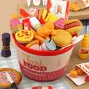 80 Pcs Pretend Play Food Toy for Kids Kitchen Aged 3 4 5, Fast Food Set with Storage Bucket, Pizza, Burger, Ice Cream, Hot Dog, Educational Birthday Toy Gift for Boys Girls