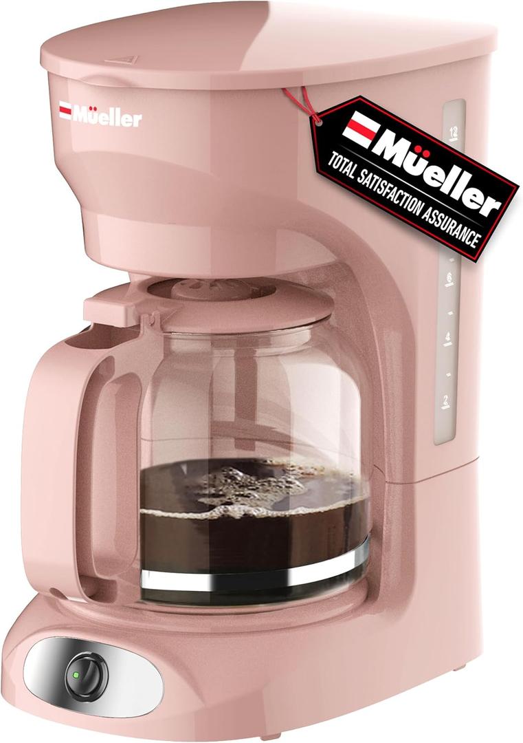 MELLERHOME 12-Cup Pink Coffee Maker - Borosilicate Carafe, Auto-Off, Pink Accessories, Reusable Filter, Anti-Drip, Kitchen Appliances, Keep-Warm Function, Kitchen Dcor (Pink)