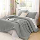 Litanika Comforters Medium Gray King Size, 3 Pieces Lightweight Solid Bedding Set & Collections, All Season Fluffy Bed Set (104x90In Comforter & 2 Pillowcases) (Medium Grey)