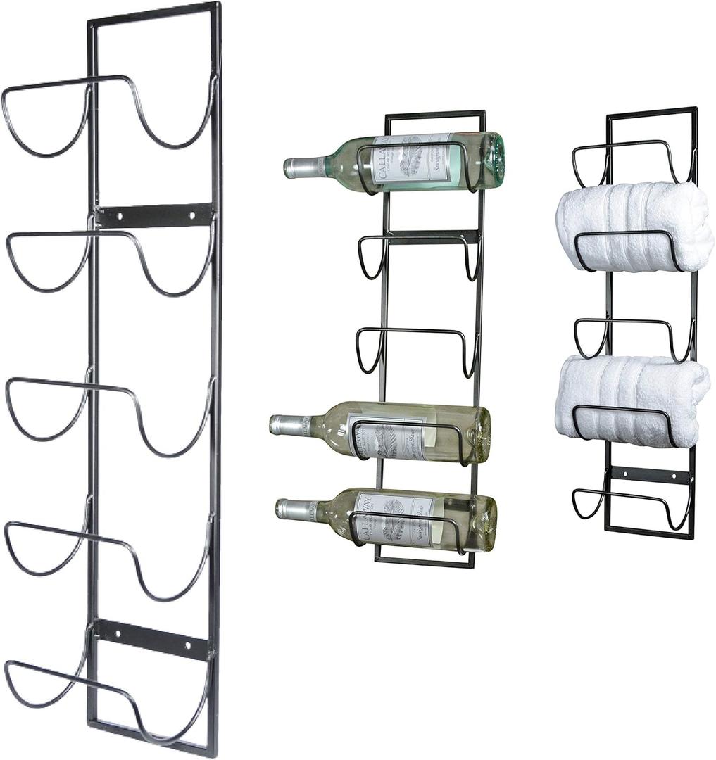 6 Bottle Wall Mounted Metal Wine Rack, Hand Towel Rack