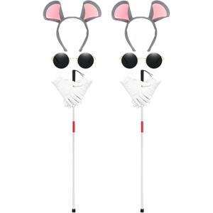 8Pcs Halloween Mouse Costume Accessories Set Blind Mouse Costume Kit including Headbands Round Sunglasses Folding Blind Cane White Gloves for Halloween Party Favor Accessories