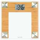 Taylor Digital Bath Scale for Body Weight, Bathroom Scale with Durable Glass Platform, 400 lb Capacity, Natural Bamboo and Spun Stainless Steel Accents