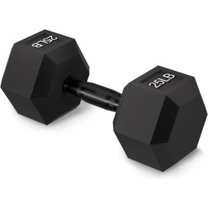 25lb Fitvids Rubber Encased Exercise & Fitness Hex Dumbbell, Hand Weights with Anti-Slip Metal Handle for Home Gym, Multiple Sizes
