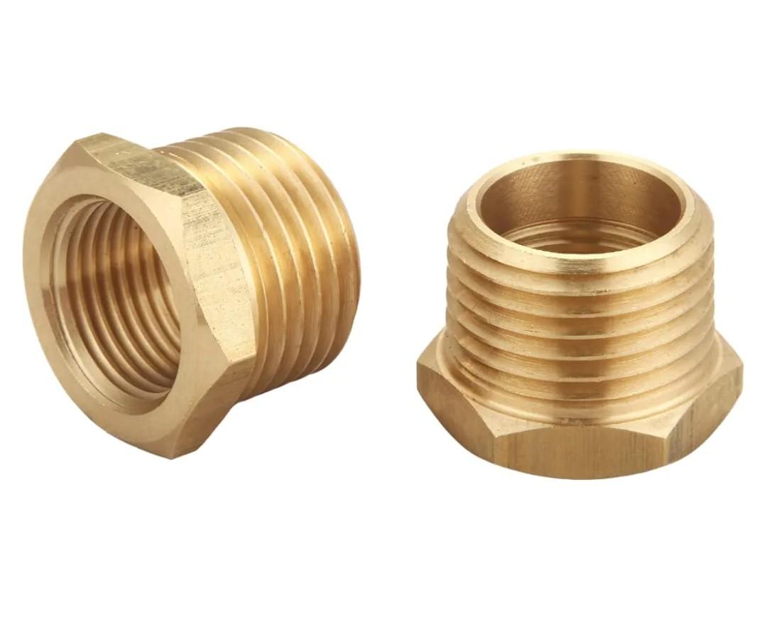 3/4 Inch NPT Male x 1/2 Inch NPT Female Brass Reducer Hex Bushing, Thread 1" OD to 0.75" ID, (2 Piece)