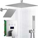 Dual Shower Heads Shower System with 12 Inch Ceiling Rainfall Shower Head and 8 Inch Side Shower Head Digital Display Shower Fixtures Luxury Shower Faucet Set,Brushed Nickel