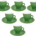 Lorren Home Porcelain Espresso Cups and Saucers, 3 Oz, Green, Set of 6