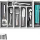 Non-Slip Expandable Silverware Drawer Organizer, Tasteless Large Capacity Thick Plastic Flatware Divider for Silverware, Stationery, Cosmetics and Tools  Minimalist Design and Premium Feel