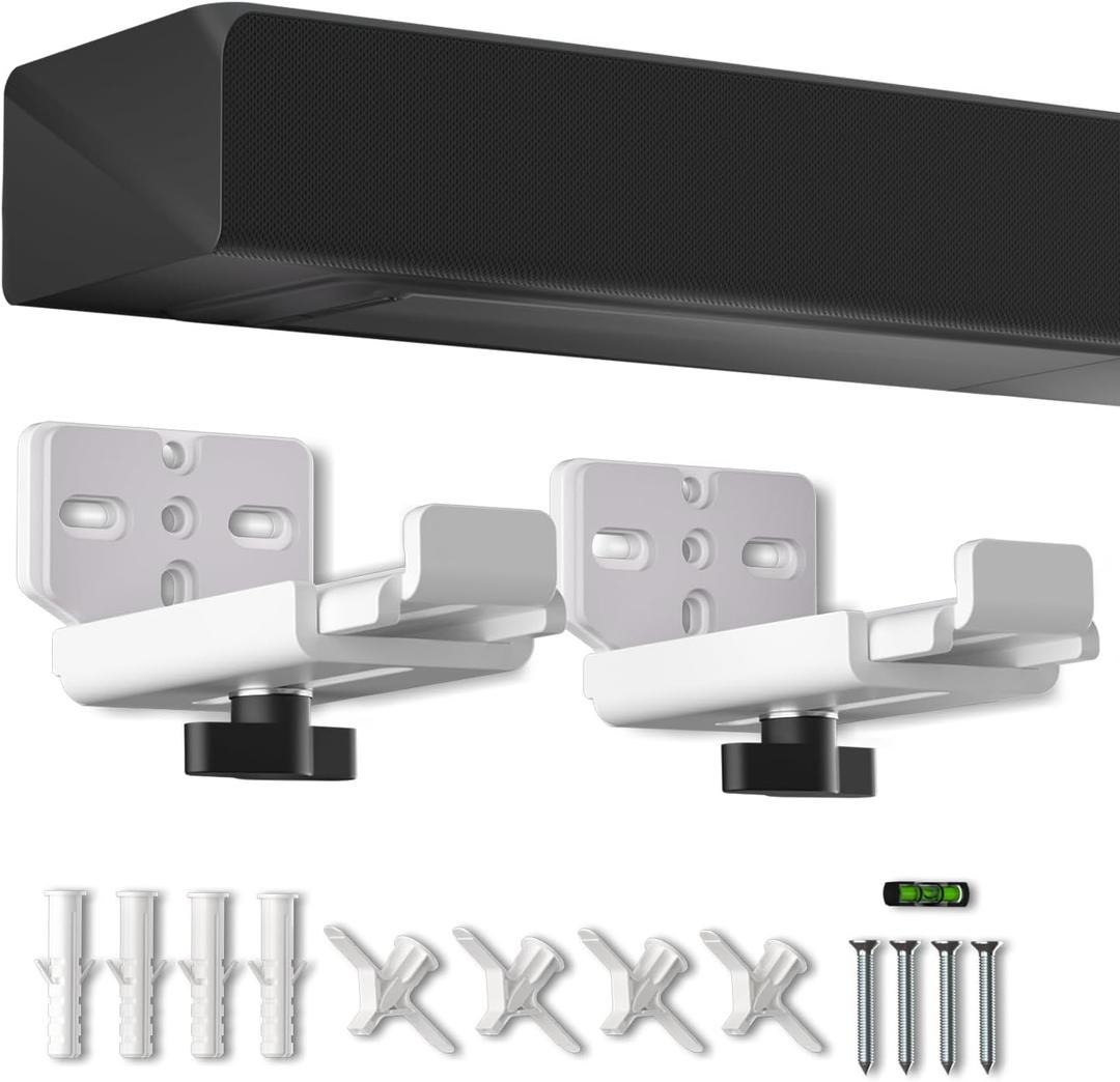 suptek Universal Soundbar Wall Mount Bracket  Adjustable Depth for Dolby Atmos Soundbars  Compatible with Samsung, Vizio, LG, Sony, Bose & More (SBR001HDW) (White)