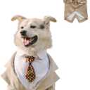 HDKUW Large Dog Wedding Shirt, Dog Tuxedo with Bow Tie, Dogs Wedding Formal Suit, Doggie Prince Gentleman Costume for Medium Large Dogs Khaki 7XL (7XL:Chest Girth 34"-37",Weigth 80-100LB)