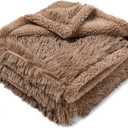 Waterproof Dog Blanket Brown Fluffy Long Faux Fur Pet Throw Blankets 28x20in for Couch Love Bed Cover Washable(Brown,XS)