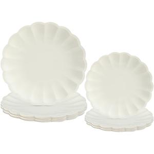 Newtay 30 Pcs Cream Scalloped Paper Plates 9.5 Inch and 7.5 Inch Shell Edge Disposable Dinner Plates for Birthday Wedding Baby Shower Party Decorations