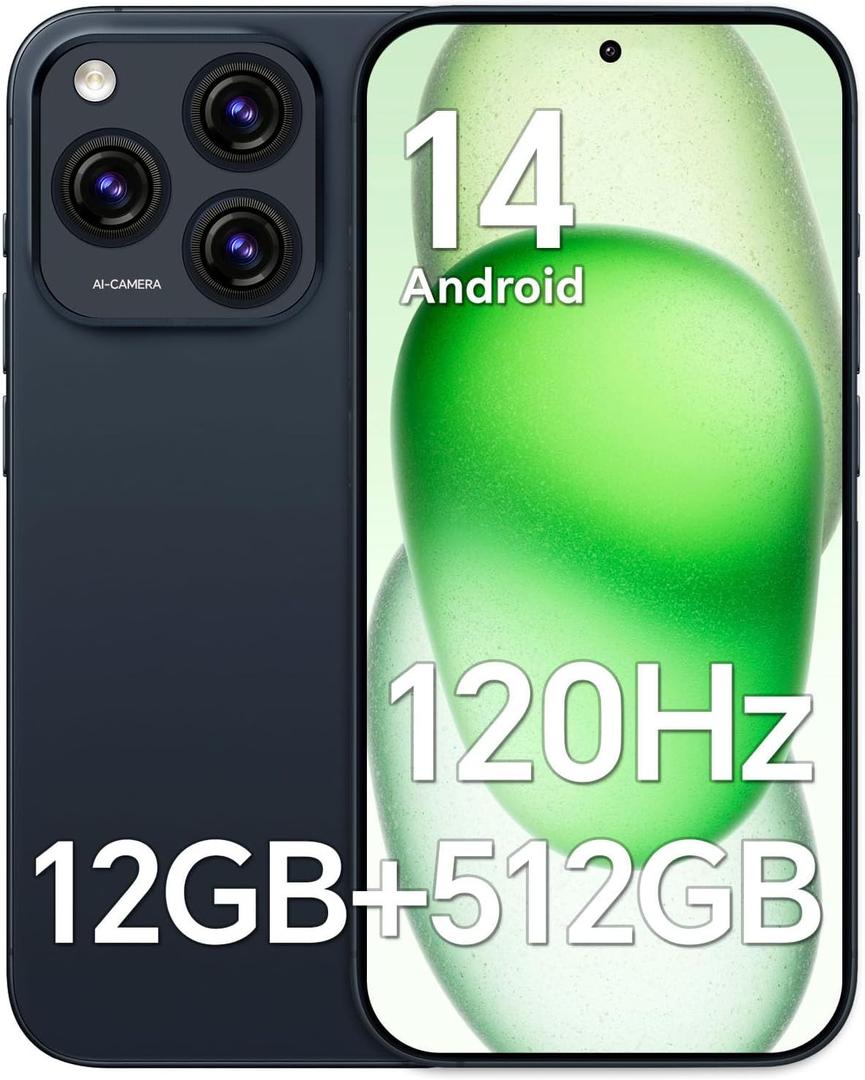 X16 PROMAX Unlocked Cell Phone,RAM 12GB+512GB ROM,Snapdragon888, 6.7 FHD Screen,48+108MP Camera,Android 14 Unlocked Phones, Battery 5000mAh,Dual SIM, WiFi/Bluetooth/GPS