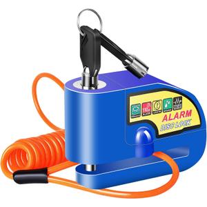 Motorcycle Alarm Disc Brake Lock, Motorcycle Locks Anti Theft Security Wheel Disc Lock Waterproof 110dB Alarm Sound with 5ft Reminder Cable Keys and Carry Pouch for Motorbike Bike Scooter (Blue)
