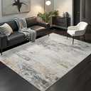 Toneed Abstract Area Rug 7x9 Modern Washable Rug Soft Non Slip Rug Low Pile for Bedroom Living Room Dining Room Grey/Brown