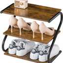 Small Shoe Rack for Entryway Closet, S-Shaped Wooden Shoe Shelf | Narrow Shoe Storage Organizer, 3-Tier, 17” Wide, Rustic Metal Wood Shelves, Shoerack for Front Door Entrance Hallway Bedroom