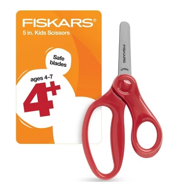 Fiskars 5" Blunt-Tip Scissors for Kids 4+ - Scissors for School or Crafting - Back to School Supplies - red