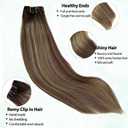 Human Hair Clip in Extensions Brown to Blonde Balayage Clip ins Extensions Remy Human Hair 16 Inch Clip on Extension Bleach Blonde Highlights Hair Extensions for Women Clip in 7Pcs 70g