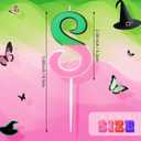 3 x Witch Number Birthday Candle, Pink and Green Birthday Candle Cake Topper for Wizard Theme Party Supplies Decorations(Number 8)