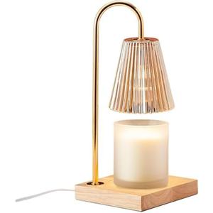 Mikasa Electric Candle Warmer with Glass Shade and Wood Base - Candle Lamp Warmer with Amber Accents - Fits 4 Inch Diameter 5 Inch Tall Candles - Flameless Wax Melter for Home Decor