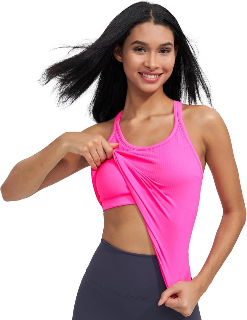 sphinx cat Womens Ribbed Workout Crop Tops with Built in Bra Yoga Racerback Tank Top Slim Fit (Pink, S)