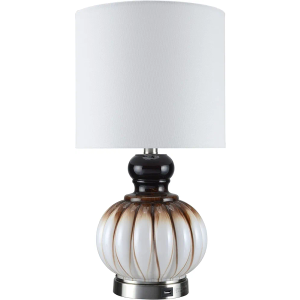 Aspen Creative 40243-09-1, Table Lamp Opal Glass w/Hand Paint Brown Finish, Satin Nickel Base, Size: 11" L x 11" W x 23" H, E26 Socket, Bulb Not Included