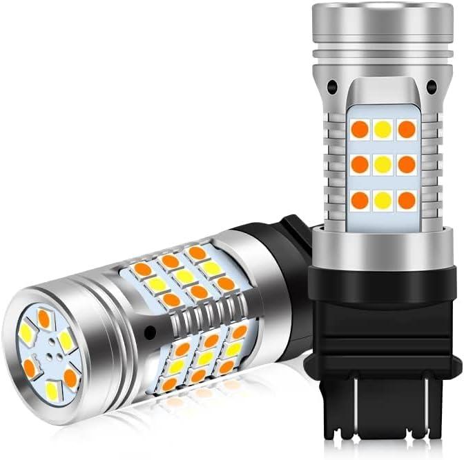 OPP ULITE 3157 Led Bulbs Error Free Canbus Built In Resistor Amber Turn Signal Light White Side Light 12V 360 Luminous 42-Led 2PC Pack Switchback Led Bulb (White Amber 3157 42-SMD)