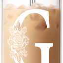 3 x Gifts for Women, Personalized Monogrammed Gifts for Sister Mom Friend Wife, Birthday & Ideas 2024 - Cute Iced Coffee Glass Cups with Lids & Straws