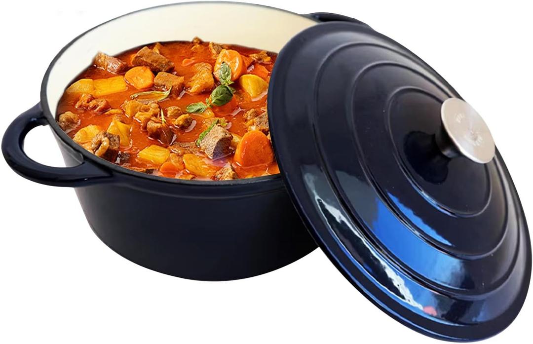 Vivicreate 5.3QT Cast Iron Dutch Oven with Lid, Enamel Coated, Round Casserole Pot for Oven & Stovetop, Durable Cookware for Baking, Roasting, Braising  Horno Holands de Hierro Fundido con Esmalte, 5.3QT