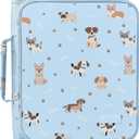 SUNEE Zippered Binder Bag with Handle, 2-Inch 3-Ring O-Ring, 500-Sheet Capacity, Includes Zip Pocket, 5-Tab Expanding File Folder, Multi-Pocket Organizer Binder for Middle School, Blue Dog