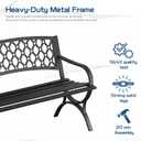 Outdoor Bench Garden Benchs, Weatherproof Anti-Rust Heavy-Duty Outside Bench Clearance, Wrought Iron Metal Bench for Front Porch, Patio, Park, Ergonomic Backrest, Slatted Seat