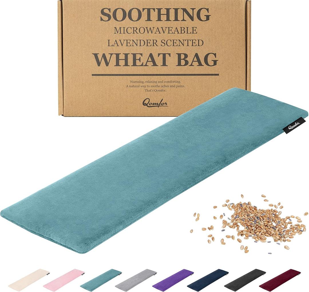 Qomfor Microwave Heating Pad - Large Microwavable Wheat Bag Heat Pack for Neck and Shoulders, Pain Relief, Back Pain, Arthritis, Period Cramps - Reusable Lavender Heating Pad (Green Blue)