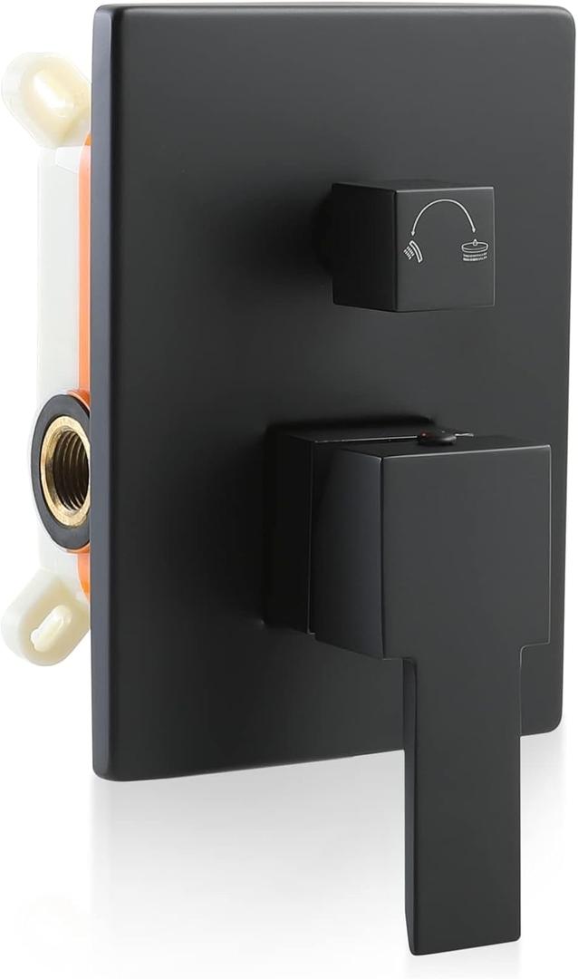 SKOWLL Shower Valves Wall Mount 2 Function Single-Handle Valve Rough-in Shower Control Mixer Kit Dual Function Bathroom Valve Diverter Kit, Matte Black