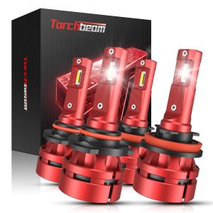 Torchbeam H11/H8/H9 Fog Bulbs Combo, 𝟑𝟎𝟎𝟎𝟎𝐋𝐌 𝟔𝟎𝐖 𝟔𝟎𝟎% 𝐒𝐮𝐩𝐞𝐫𝐢𝐨𝐫 𝐁𝐫𝐢𝐠𝐡𝐭𝐧𝐞𝐬𝐬 H11 Fog Light 6500K Cool White for ATVS, Fog Powersports Bulbs Plug-N-Play, Pack of 4