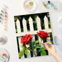 Rose Garden Fence Paint by Numbers Kit for Adults DIY Two Red Roses on White Fence Painting on Canvas 16x20 Inch, Acrylic Paint Set, Suitable for Beginners,Art for Home Decoration or Gifts