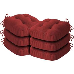 Chair Cushions for Dining Chairs, Dining Chair Cushions, Tufted Indoor Chair Pads with Ties & Non Slip Backing, Seat Cushions for Kitchen Chairs 16.5 x 16.5 x 3.5, Set of 6, Red