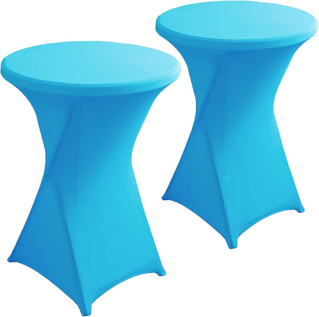 2 Pack Steel Blue Spandex Cocktail Table Covers 32x43 Inch, Stretch Round Cocktail Tablecloth, Fitted Highboy Table Cover Cloth for Wedding, Party, Banquet, Event
