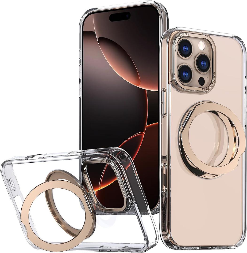 MAXCURY 360 Ring Stand Magnetic for iPhone 16 Pro Max Case, [Anti-Fingerprint] [Military Drop Protection] [Compatible with MagSafe] Soft Edge Translucent Slim Back 16 ProMax Phone Case (Desert)