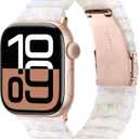V-MORO Compatible with Apple Watch Resin Bands Series 8/7/9/10 42/41/40/42mm(S10),46/45/44/42mm Fashion Lightweight Bracelet Elegant Wristband for iWatch Series 6/5/4/3/2/1/SE (Colorful Ivory White-Rose Gold), Size: 38mm/40mm/41mm/42(series 10)
